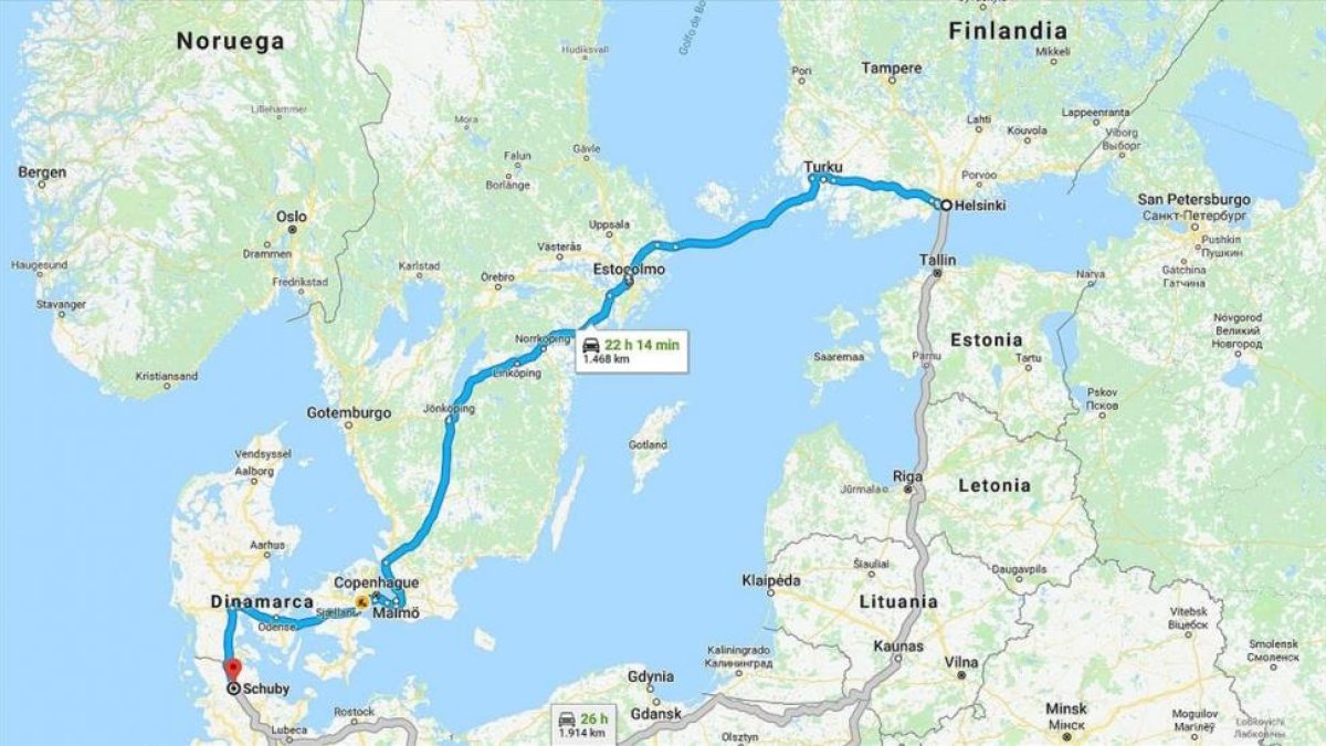 El recorrido en coche de Carlos Puigdemont desde Finlandia a Alemania.-EL PERIÓDICO