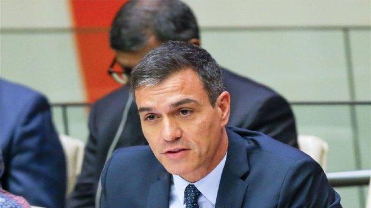 Pedro Sánchez en una reunión de alto nivel en la sede de la ONU.-EFE