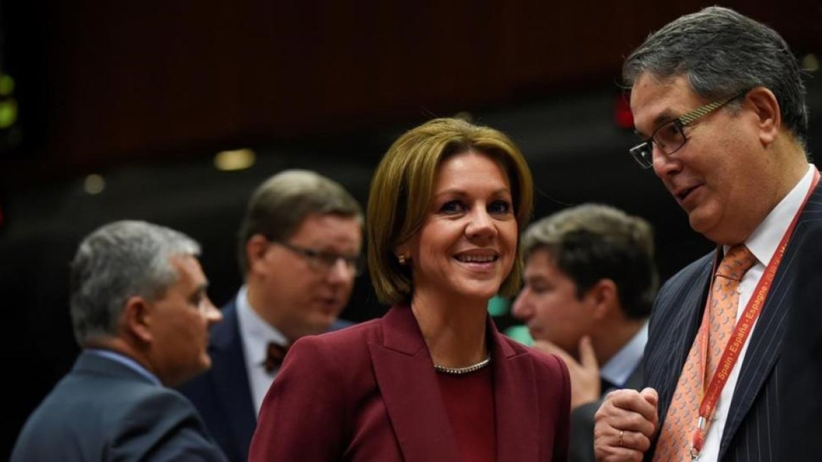 Cospedal, en el consejo de ministros de Defensa de la UE, en Bruselas.-AFP / JOHN THYS