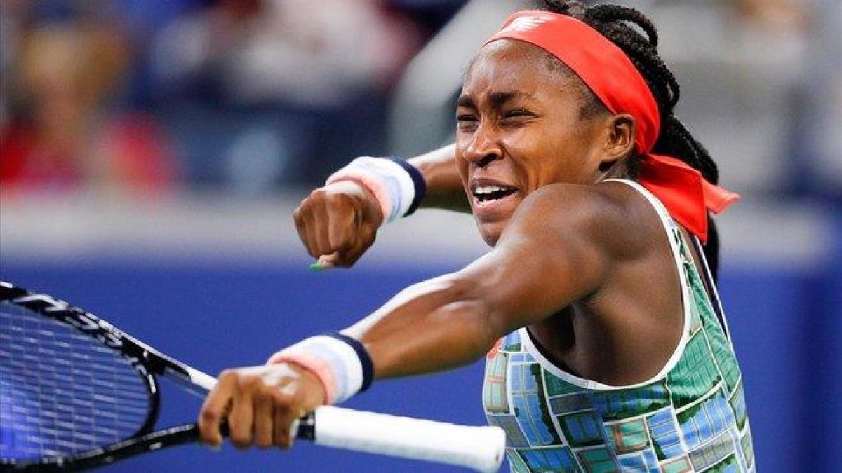 Coco Gauff reacciona tras conseguir una victoria en Nueva York.-