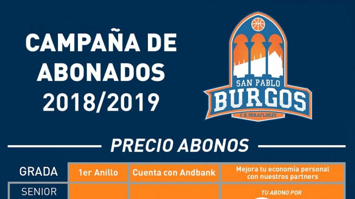 Cuadro de precios fijados por el San Pablo Burgos para la temporada 2018-2019.-ECB