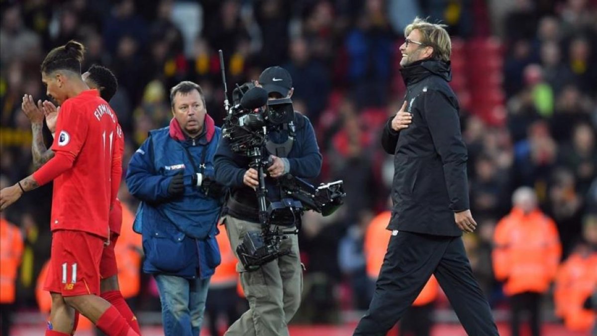 Jürgen Kloop. al término del partido que el Liverpool ganó al Watford en Anfield.-AP / DAVE HOWARTH