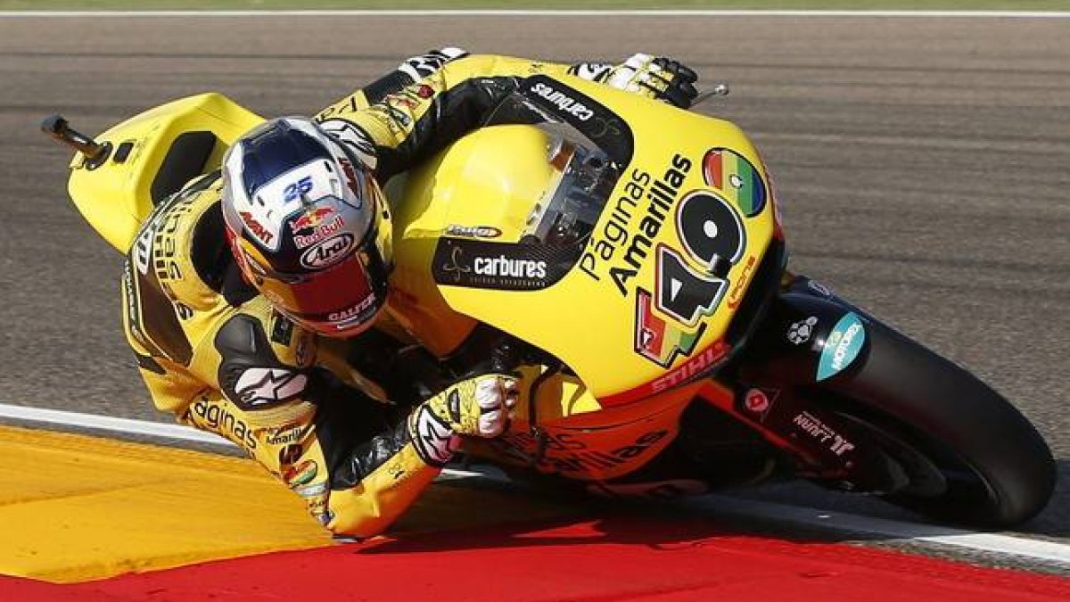 Maverick Viñales, durante la tercera sesión de entrenamientos libres del Gran Premio de Aragón, este sábado.-EFE