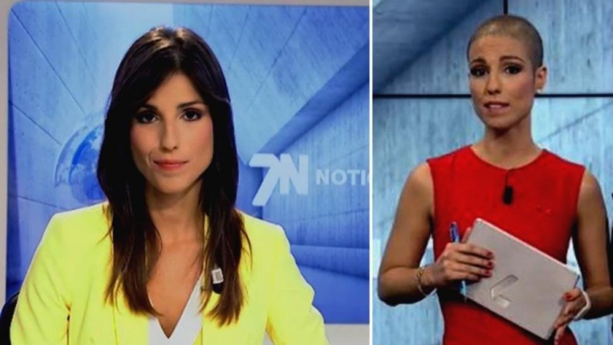La periodista Marta García González, antes y después del tratamiento de quimioterapia por un cáncer de mama.-