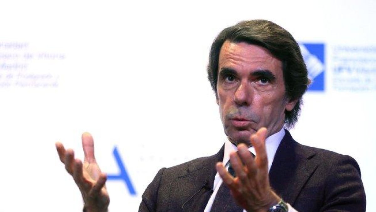José María Aznar, este martes en la Universidad Francisco de Vitoria, en Pozuelo de Alarcón.-EFE