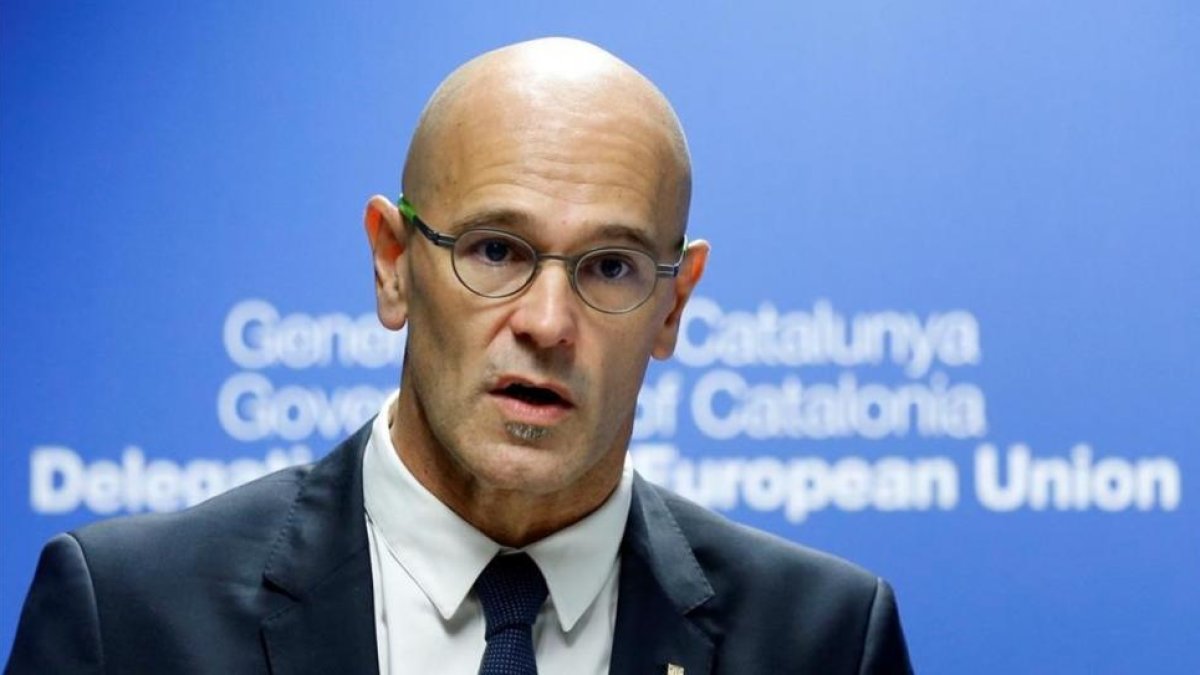 Raül Romeva durante su intervención en Bruselas.-REUTERS