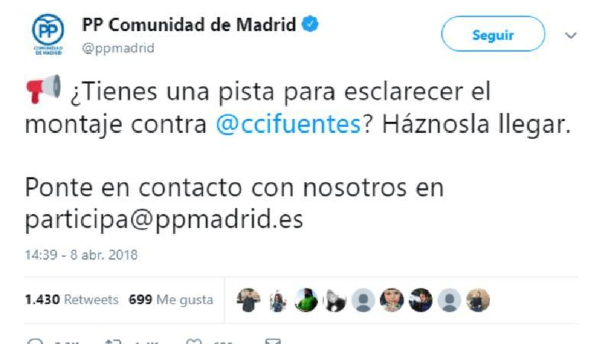 Tuit del PP madrileño.-EL PERIÓDICO