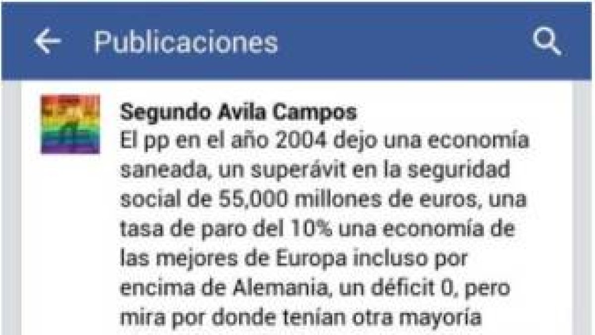 Comentario que el concejal del PP de Algeciras Segundo Ávila publicó en su cuenta de Facebook.-