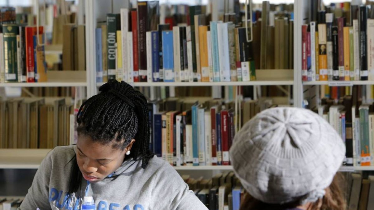 Dos chicas estudian en la Biblioteca Municipal de Burgos.-RAÚL G. OCHOA