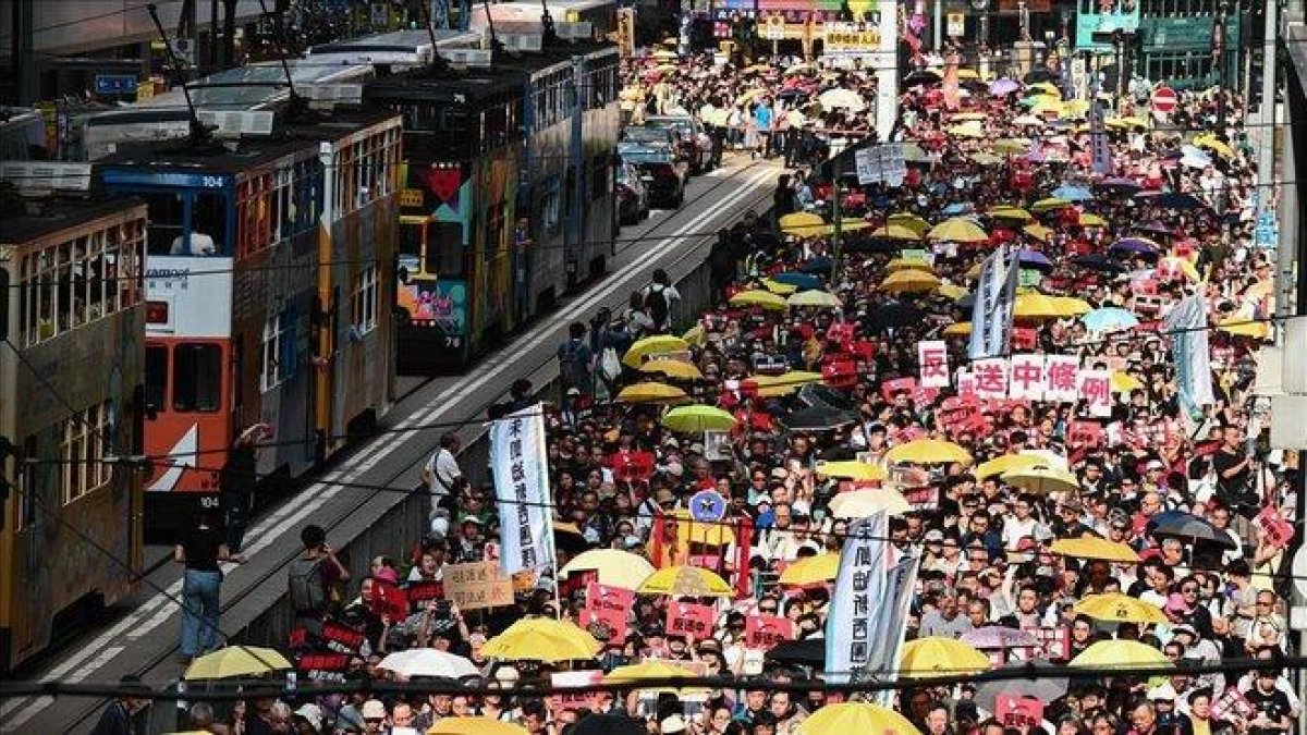 Manifestación en Hong Kong contra las leyes de extradición a China.-ANTHONY WALLACE (AFP)