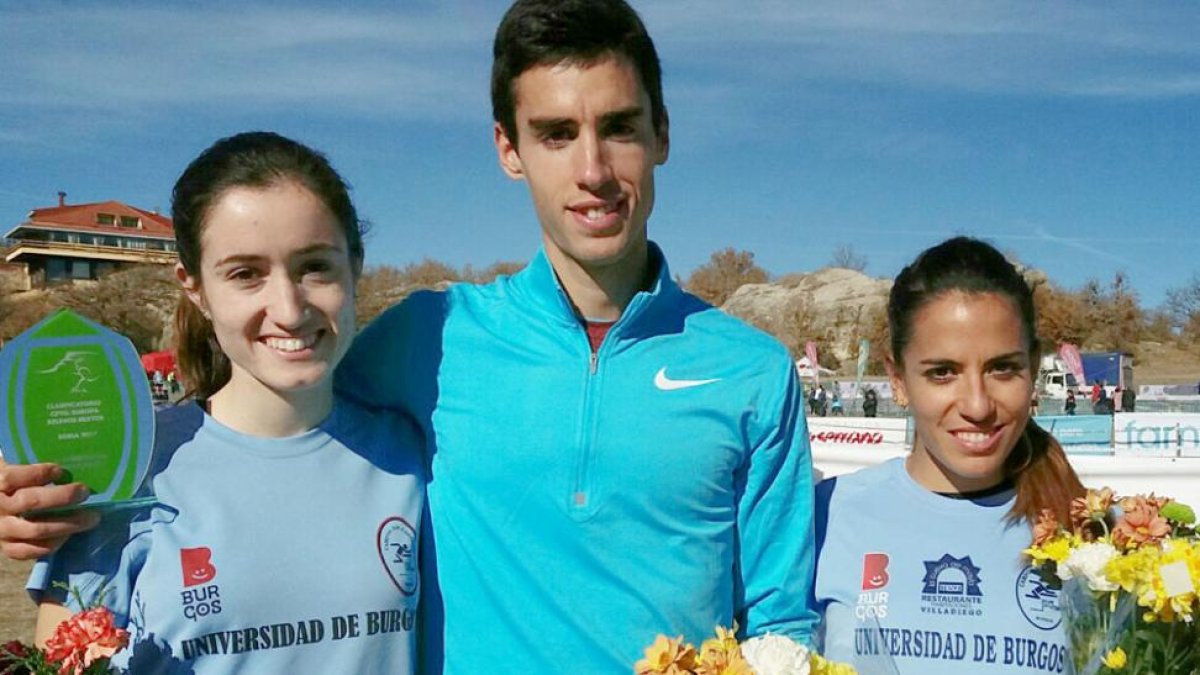 Cristina Ruiz, Jorge Gómez y Lidia Campo subieron al podio de honor en el Cross Internacional de Soria-ECB