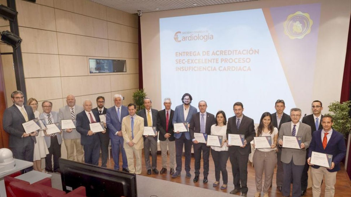 Miembros de la sociedad junto a los responsables de los catorce primeros hospitales acreditados.-ECB