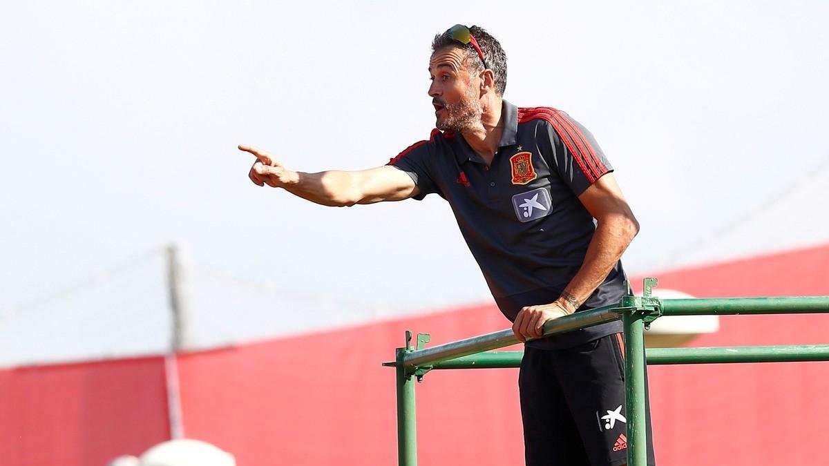 Luis Enrique, subido a un andamio-EFE