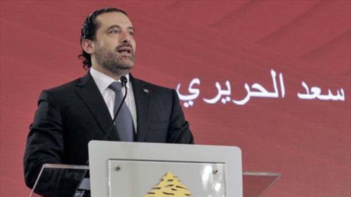 Saad Hariri, durante una conferencia el viernes en Beirut.-EFE / DALATI NORAH