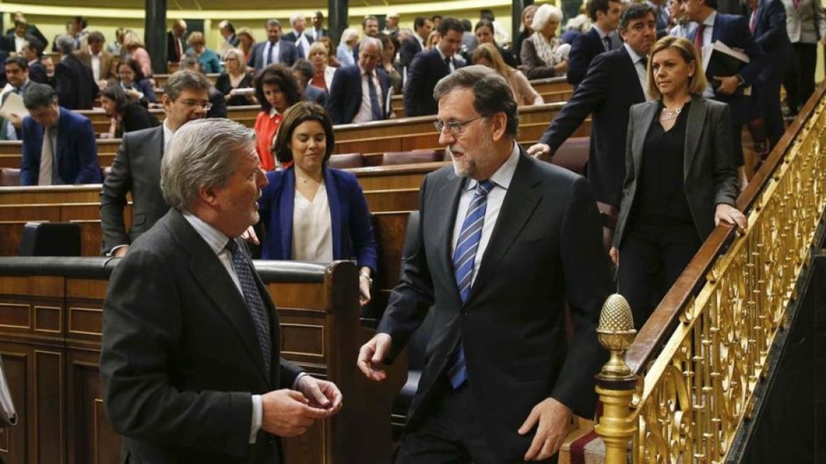 El presidente del Gobierno en funciones, Mariano Rajoy, este jueves en el Congreso.-EFE / PACO CAMPOS