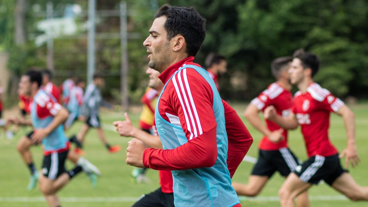 Andy, durante un entrenamiento con el Burgos CF. BURGOS CF