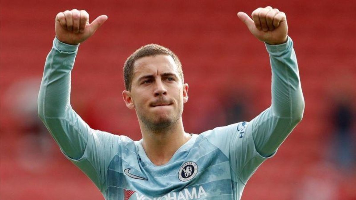 Eden Hazard, la estrella del Chelsea, tras un gol reciente.-EL PERIÓDICO