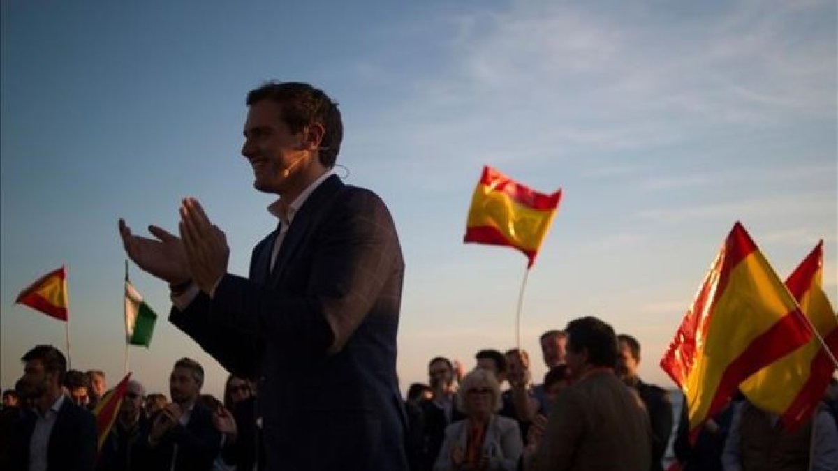 El candidato de Ciudadanos, Albert Rivera, en un mitin en Málaga.-