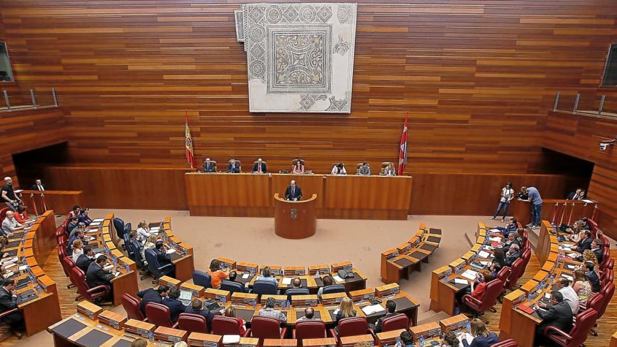 Los parlamentarios autonómicos siguen la intervención de Herrera desde sus escaños.-J. M. LOSTAU