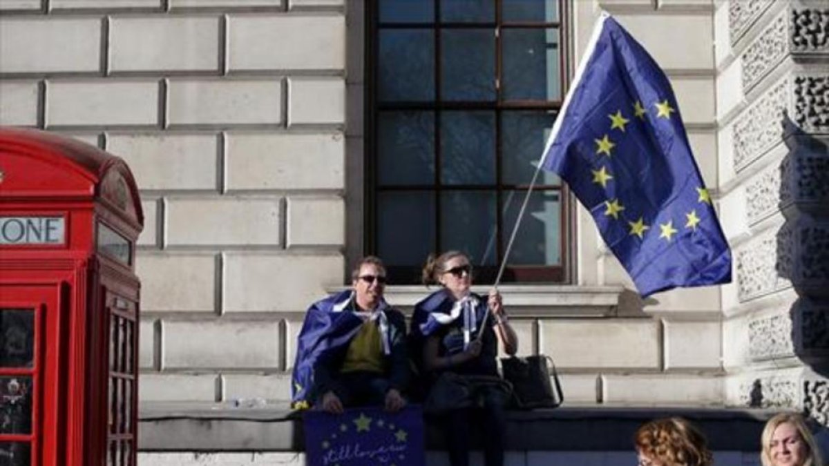 Manifestantes contra el 'brexit', el pasado sábado, en Londres.-DANIEL LEAL