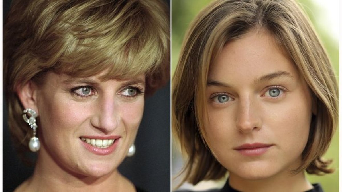 Lady Di y Ema Corrin, la actriz que la encarnará en la serie de Netflix The Crown.-AP