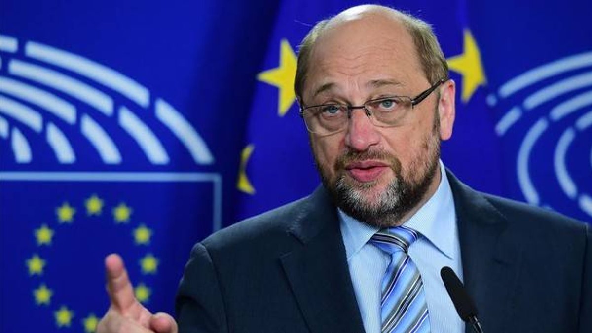 Schulz, en una conferencia de prensa, el 28 de mayo en Bruselas.-Foto: AFP / EMMANUEL DUNAND