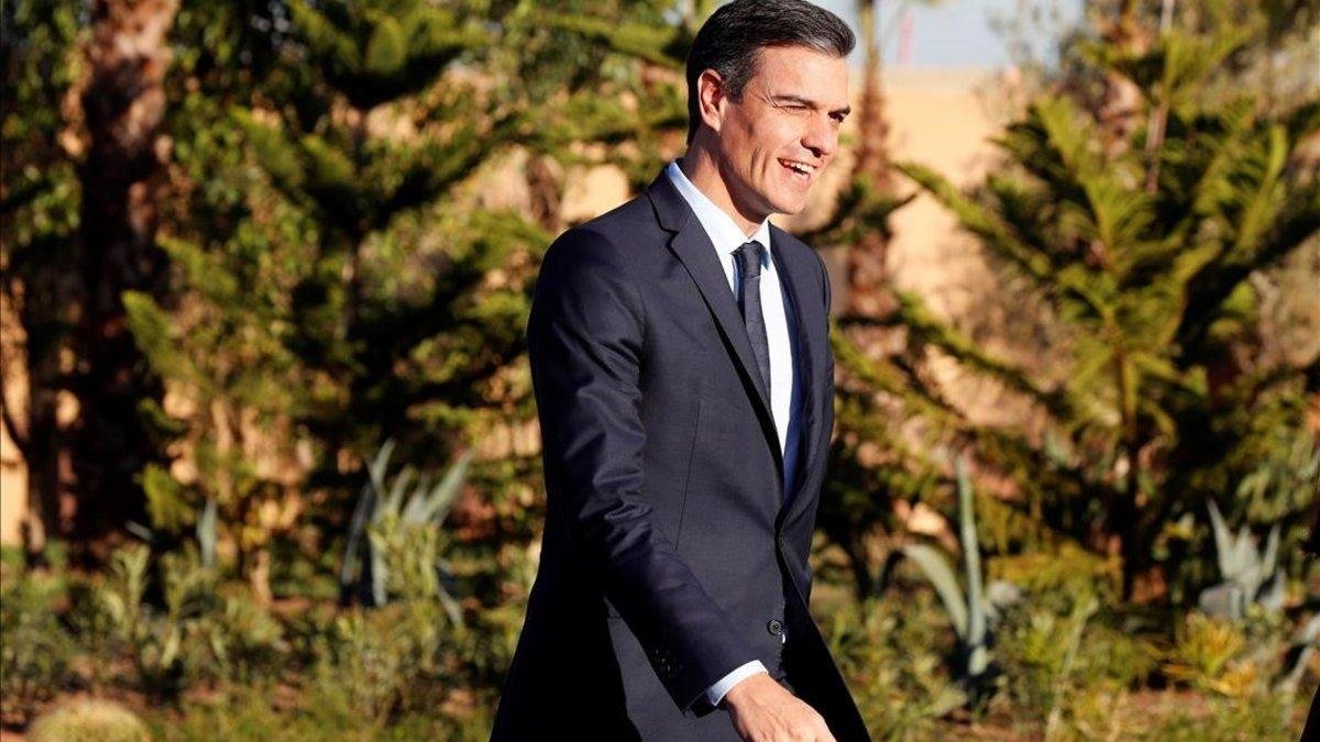 Pedro Sánchez, a su llegada a la cumbre de la ONU sobre migración que se celebra en Marrakech.-KIKO HUESCA (EFE)