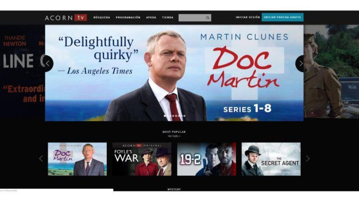 Captura de la web de la plataforma de televisión por internet Acorn TV.-