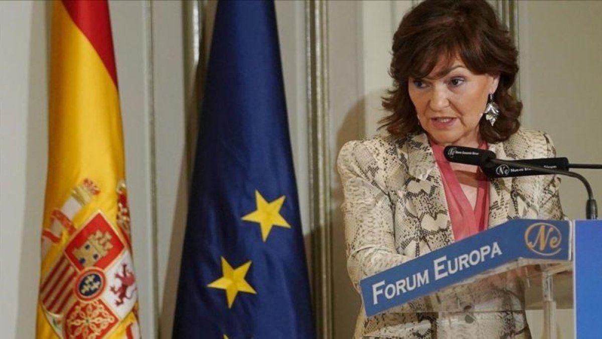 La vicepresidenta del Gobierno, Carmen Calvo, este miércoles.-JOSE LUIS ROCA