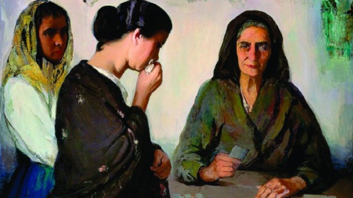 El fantasma de María La Agorera, bruja y adivinadora, acecha en el barrio de Las Letras. ‘Echadora de cartas’, obra de Francisco Soria Aedo.