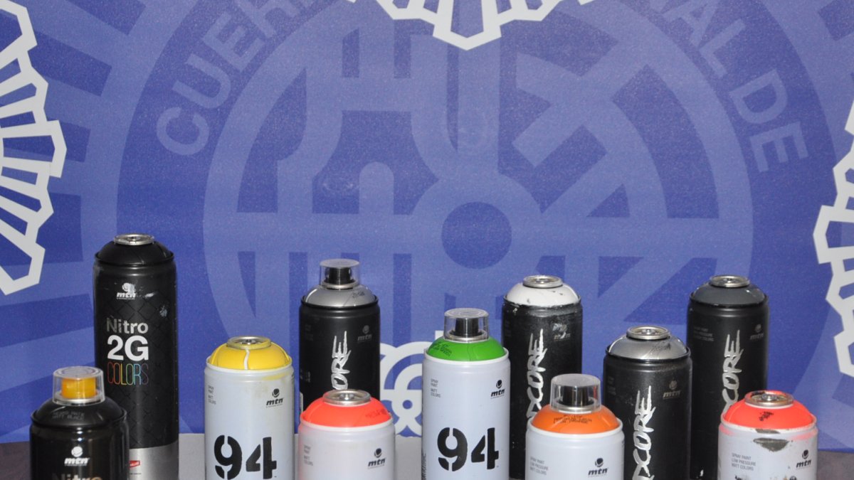 Imagen de los botes que utilizaba el menor para hacer las pintadas