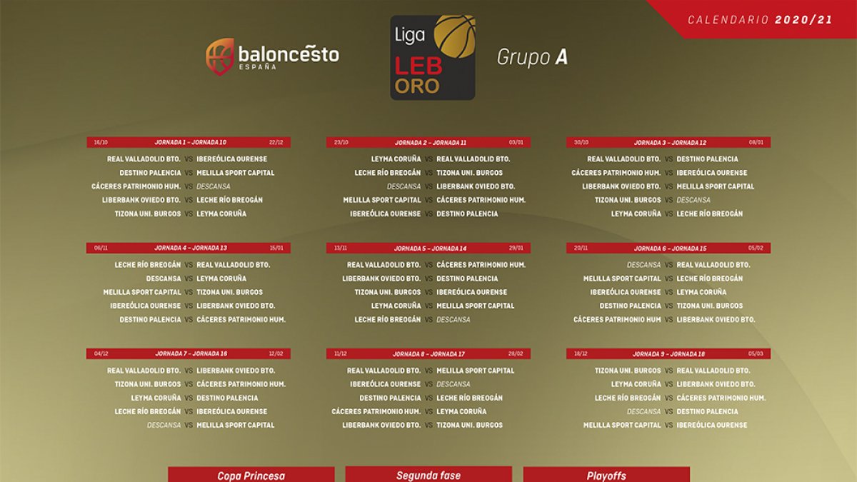 Calendario del Grupo A de la LEB Oro. FEB