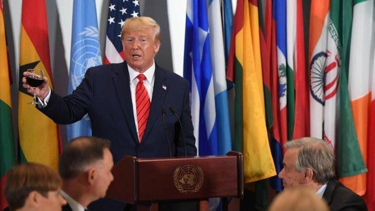 El presidente de EEUU, Donald Trump, durante una rueda de prensa en la ONU, este martes.-SAUL LOEB (AFP)