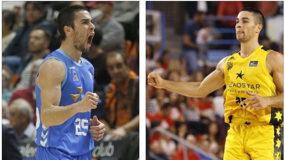 Álex López con la camisetas del San Pablo Burgos y del Iberostar Tenerife.-ACB PHOTO