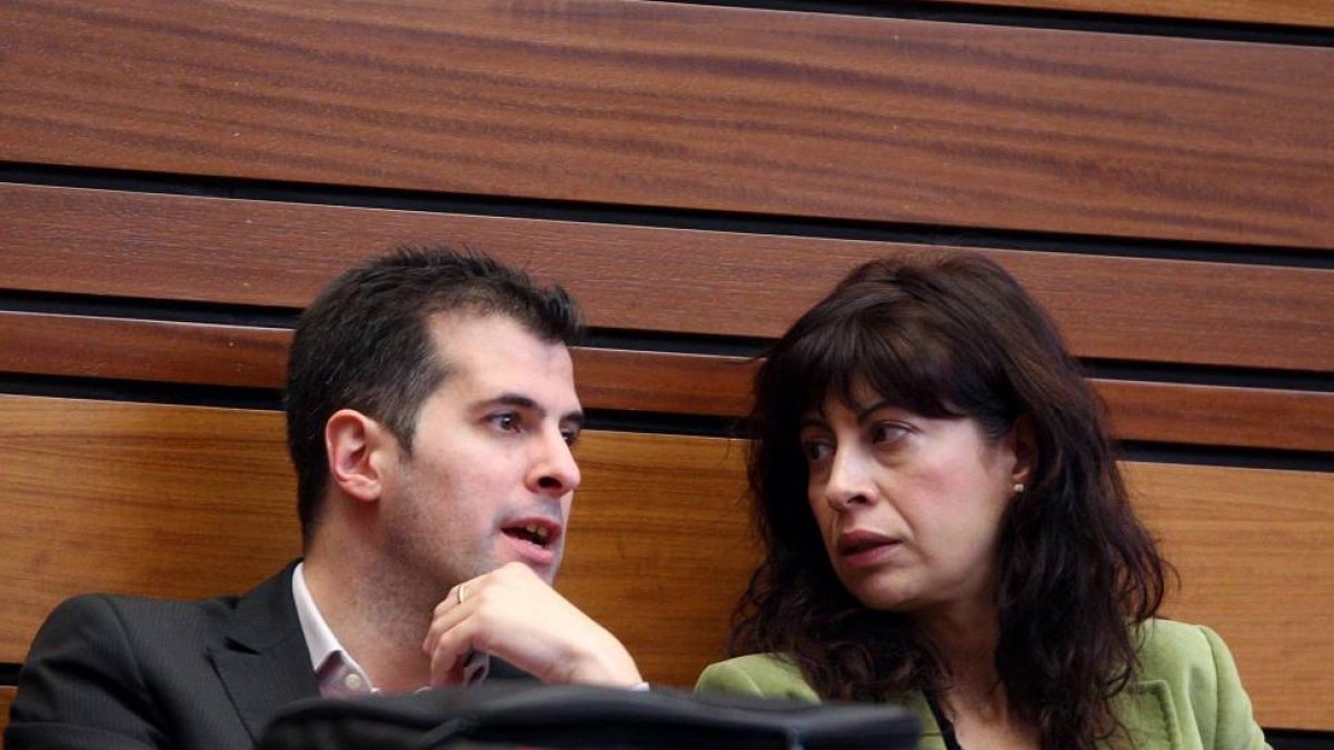 La portavoz del Grupo Parlamentario Socialista, Ana Redondo, y el secretario autonómico del PSOE, Luis Tudanca-Ical