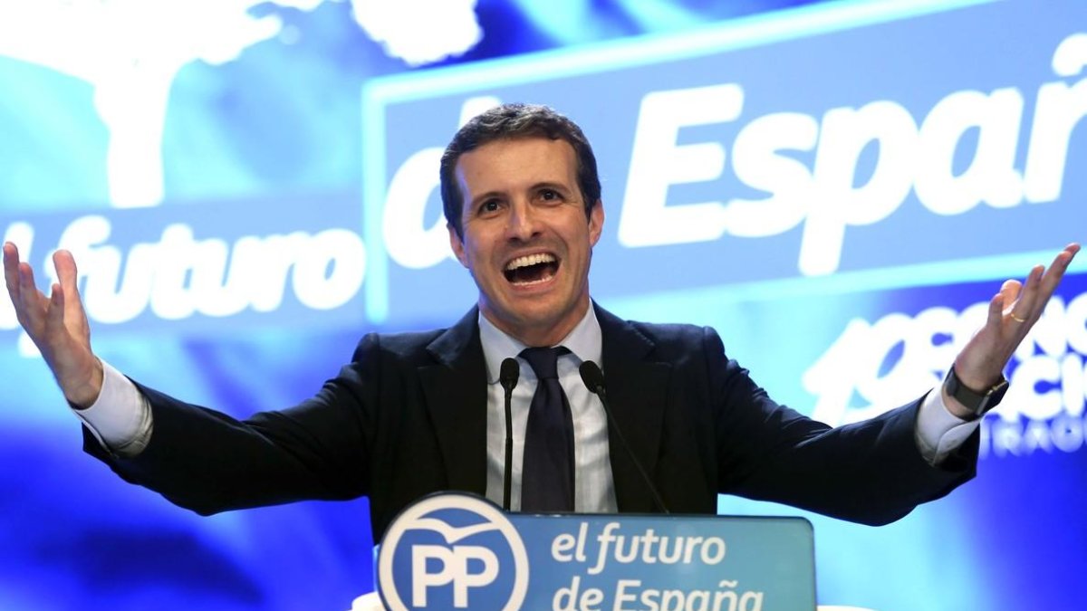 Pablo Casado, durante su discurso como candidato a la presidencia del PP. /-DAVID CASTRO