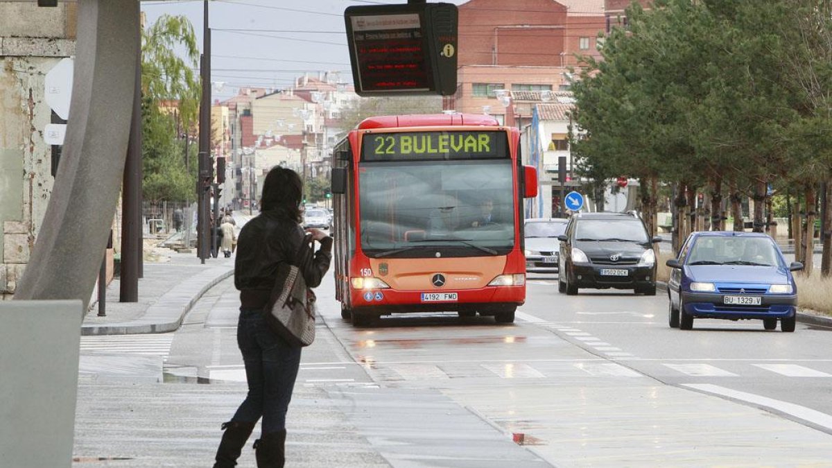 Una mujer espera a un autobús en una de las paradas del Bulevar.-RAÚL G. OCHOA