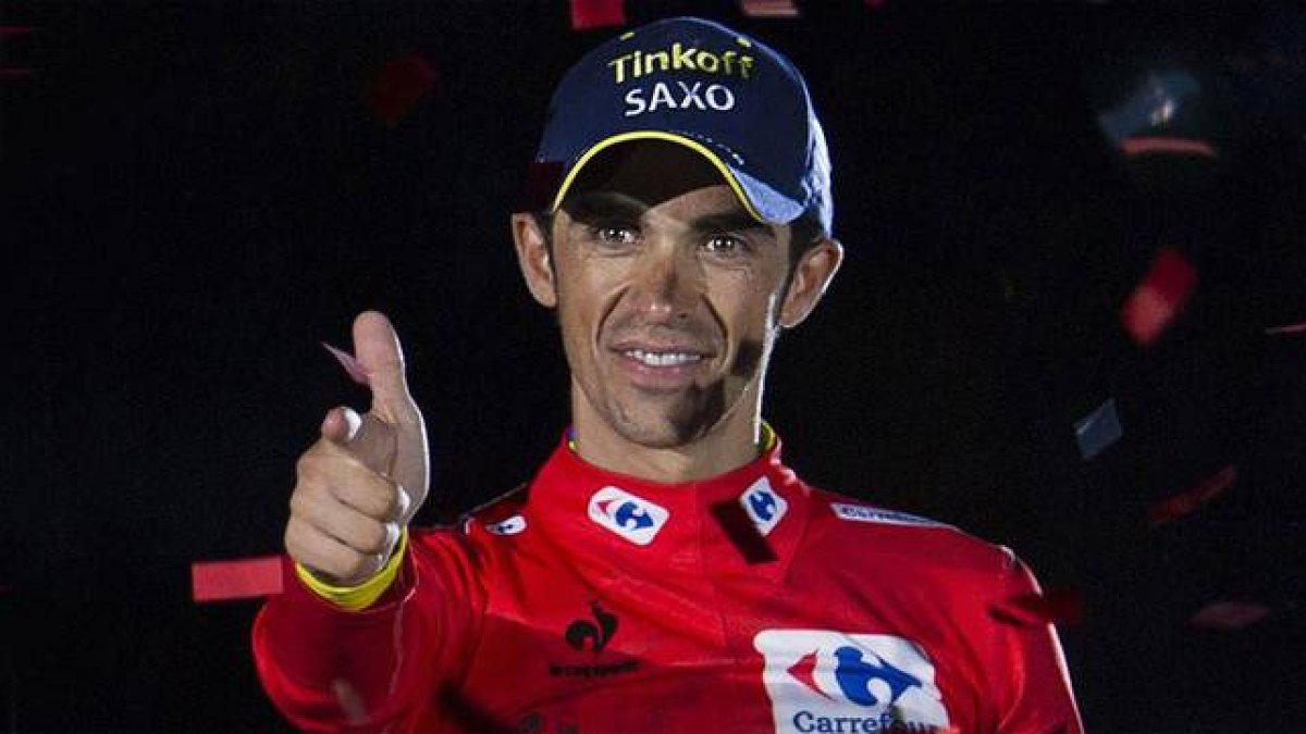 Alberto Contador, en Santiago de Compostela, tras ganar la Vuelta a España 2014.-