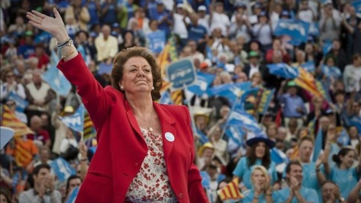 Rita Barberá durante un acto de campaña electoral en Valencia.-