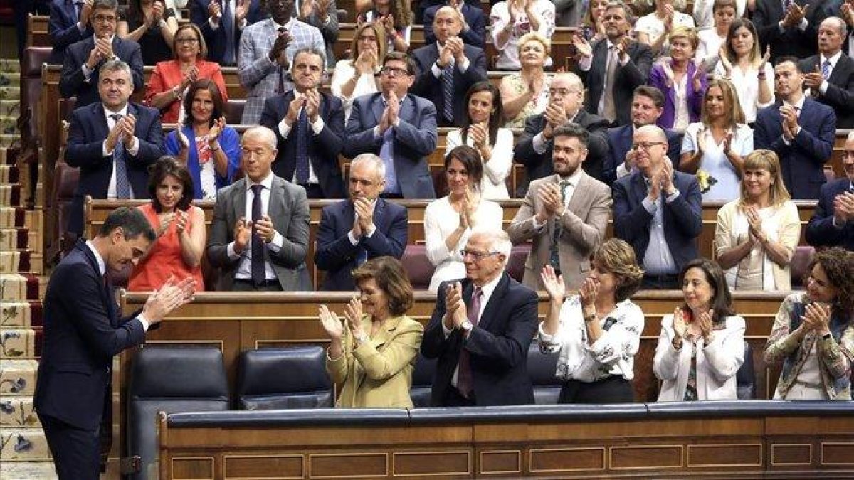El candidato del PSOE, Pedro Sánchez, en el debate de investidura.--DAVID CASTRO