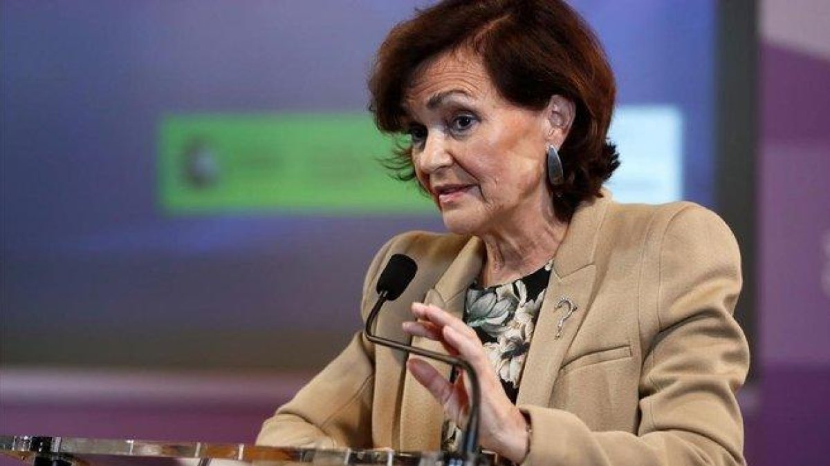 La vicepresidenta del Gobierno Carmen Calvo en Madrid, este jueves.-EFE / MARISCAL