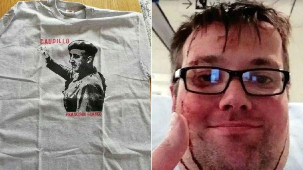 El youtuber sueco El Lobo tras la agresión que sufrió y la camiseta que llevó a la manifestación antifascista del 1 de Mayo en Gotemburgo.-EL PERIÓDICO