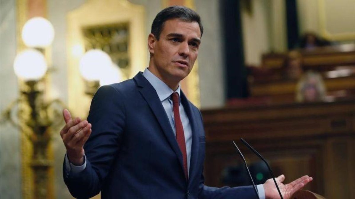 Pedro Sánchez en su última intervención de la legislatura ante el Congreso.-EFE / JP GANDUL