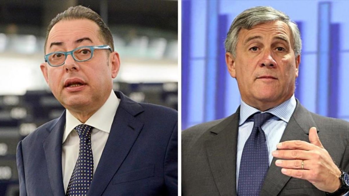 Dos de los candidatos a presidir la Eurocámara, el socialista Gianni Pitella (izquierda) y el conservador Antonio Tajani, ambos italianos.-