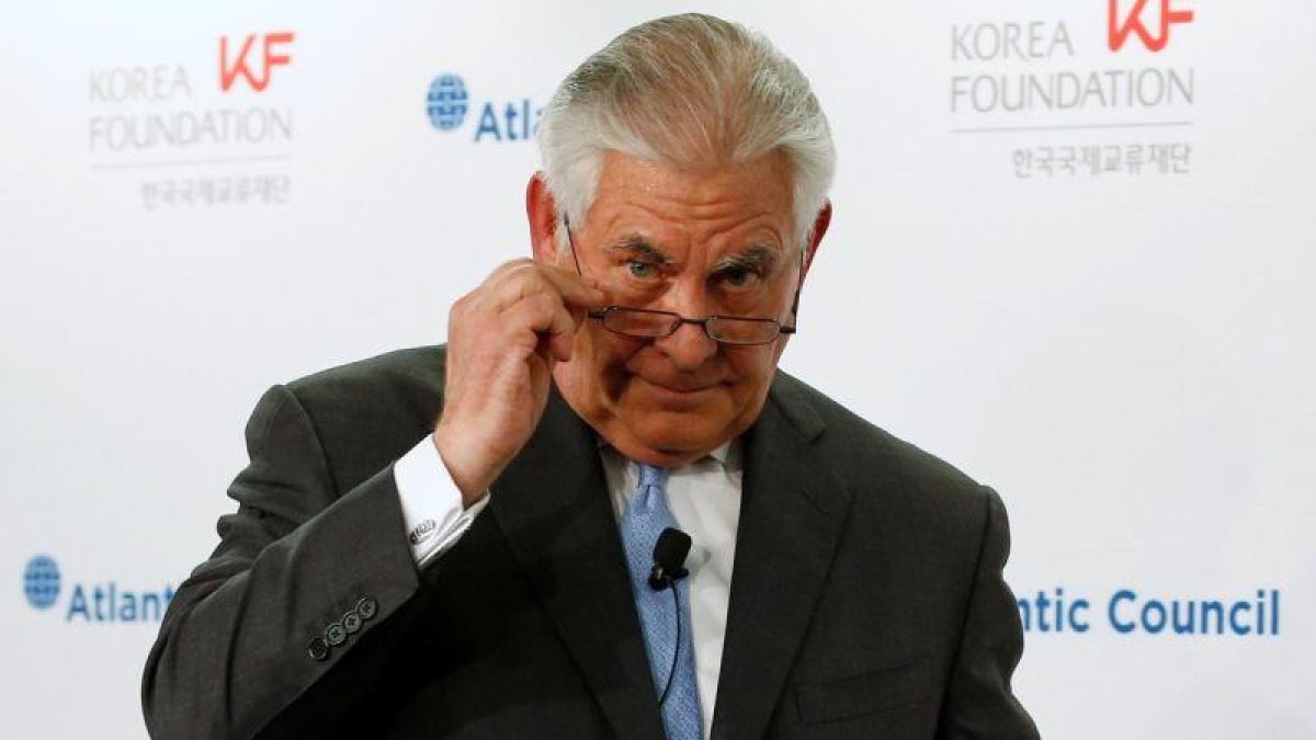 El secretario de Estado de los EEUU, Rex Tillerson, durante un foro del Atlantic Council en Washington.-REUTERS / JONATHAN ERNST (REUTERS)