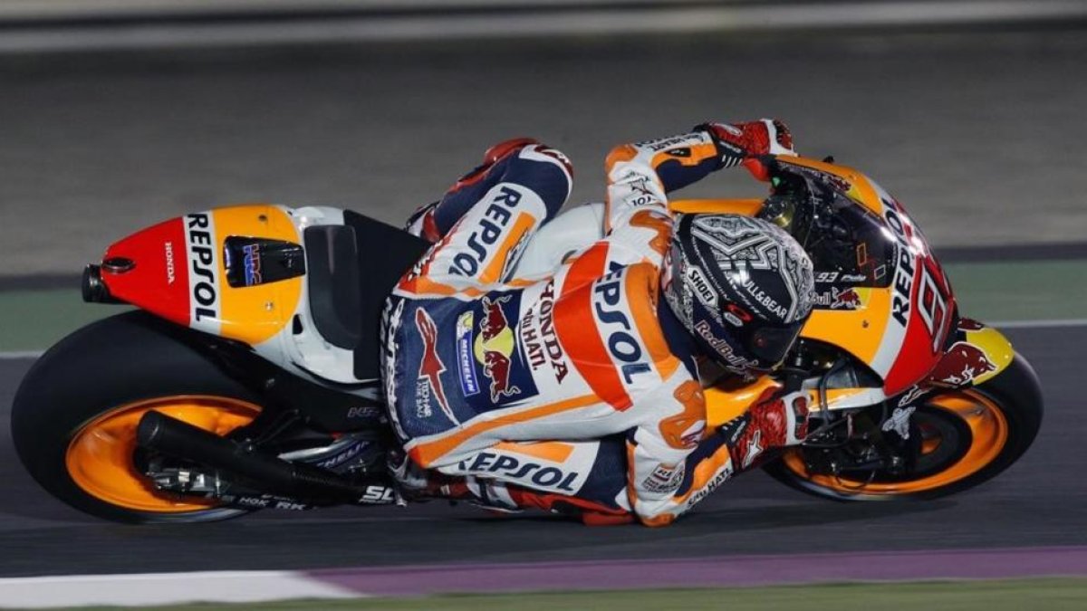 Marc Márquez (Honda), en el test de ayer en Doha (Catar).-A. FARINELLI