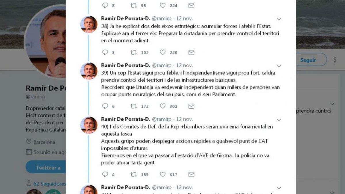 El número 62 por Barcelona de la lista de Junts per Catalunya llama a la ciudadanía a tomar el control del territorio en el momento adecuado.-@RAMIRP (TWITTER)