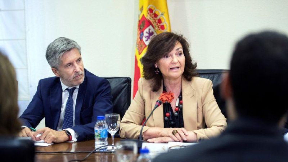 La vicepresidenta del gobierno Carmen Calvo en la reunión extraordinaria del Comité para la Igualdad Efectiva.-LUCA PIERGIOVANNI (EFE)