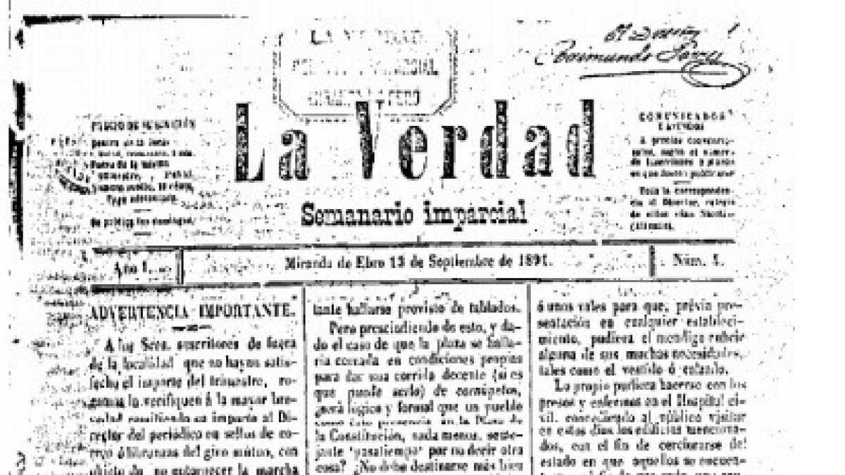 'La Verdad de Miranda', rotativo mirandés fundado por Raimundo Porres.