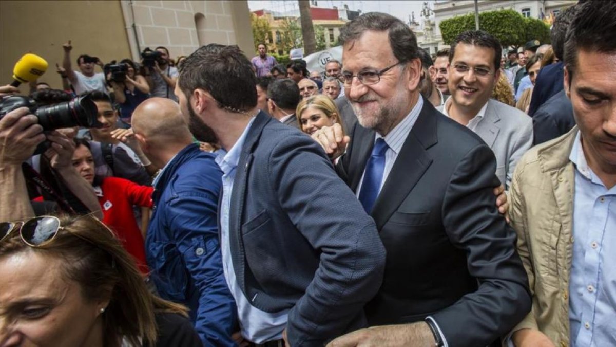 El presidente del PP, Mariano Rajoy, en un acto electoral que celebró este miércoles en Valencia-MIGUEL LORENZO